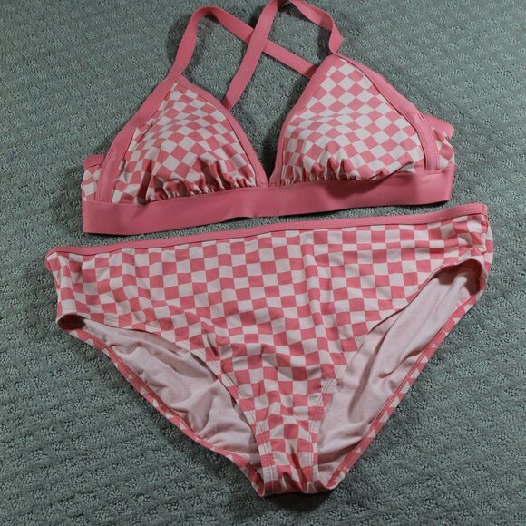 Women's Size 3XL Kona Sol Women’s Coral Cross Back Checked Bikini Swimsuit - Picture 1 of 8